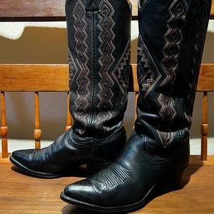 Dan Post Women’s Sz 6.5 Tall Black Deer Skin Western Boots - Made USA - EUC